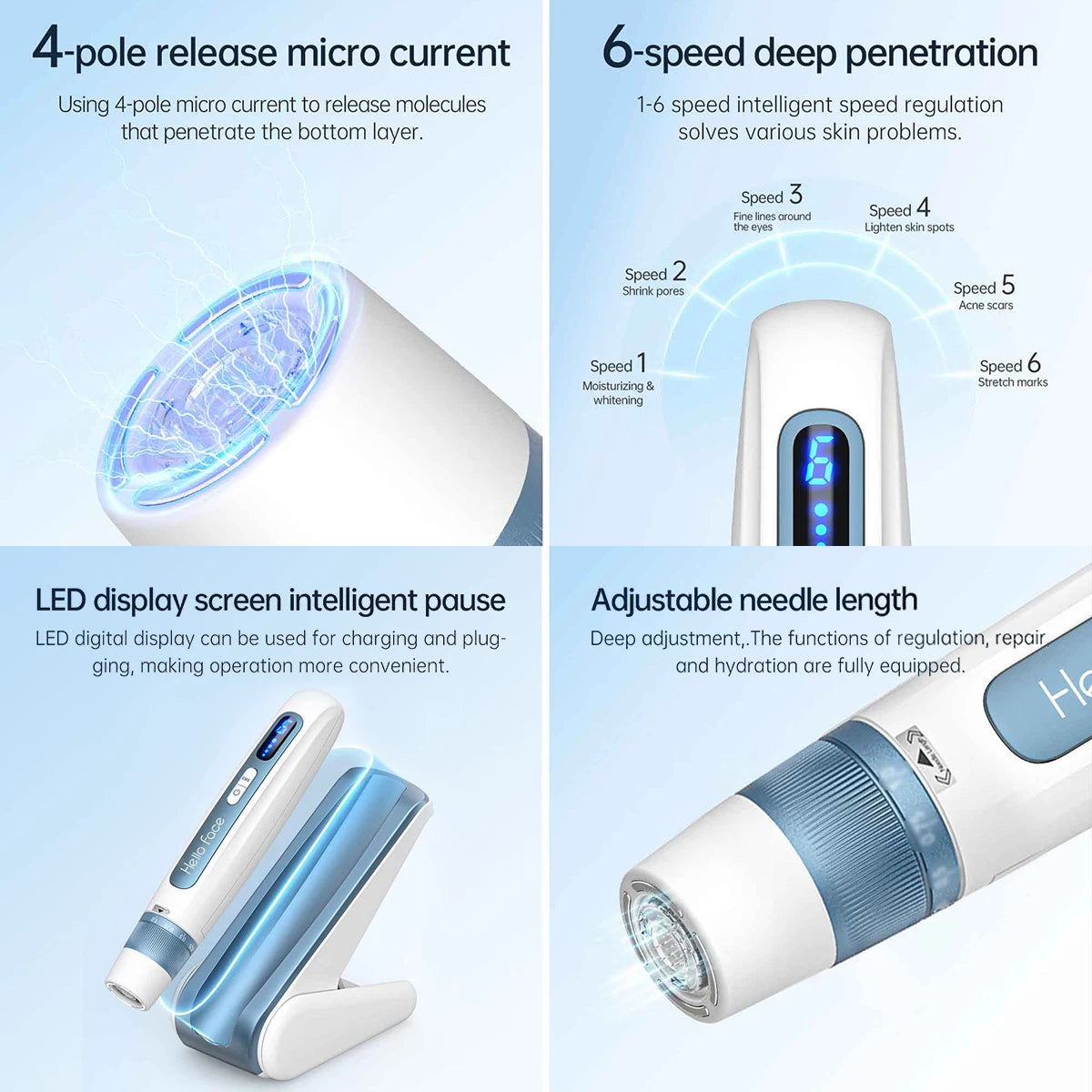 Hello Face H5 Derma pen Original Professional Derma Pen 2 in 1 EMS Automatic Microneedling pen 0.25 mm needle length