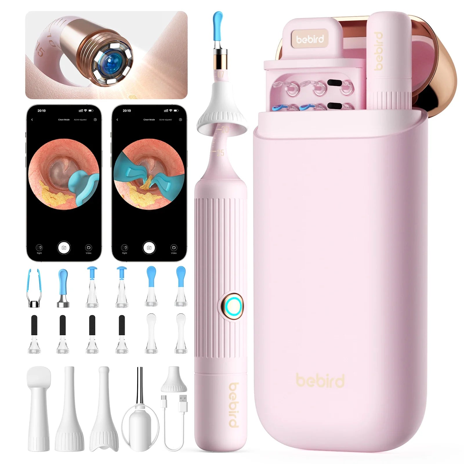 [Pink Color] Bebird EarSight Plus I35R Visual Earpick Ear Cleaner Bendable & Affordable All-in-1 Ear Rod Earwax Removal Kits