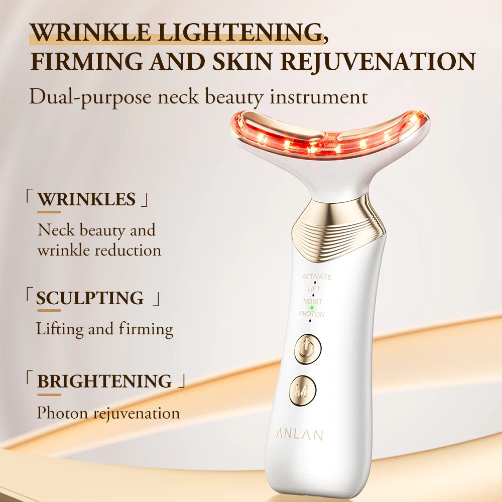ANLAN Dual Polar Neck Beauty Device with 24K Gold Anti-aging Remove Double Chin Facial Lifting 5 Color LED Warm Facial Massager