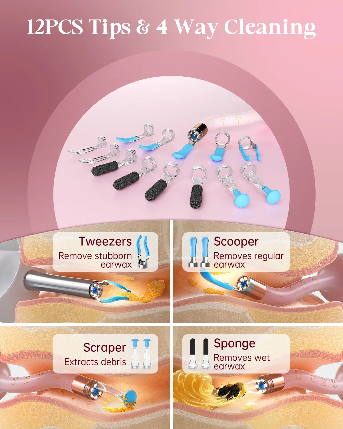[Pink Color] Bebird EarSight Plus I35R Visual Earpick Ear Cleaner Bendable & Affordable All-in-1 Ear Rod Earwax Removal Kits
